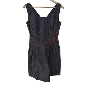 Tabitha Anthropologie Dress 6 Grey Crochet Floral Applique Sleeveless Sheath
